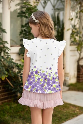 Image of Arshiner Girls Shirts Ruffle Short Sleeve Summer Cute Casual Crewneck Tops Blouse Tee