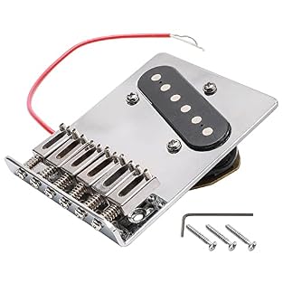 Chrome Telecaster Style Bridge with Screws High quality and has a mirror like finish Chrome six saddle bridge with intonation and height adjustments for each string Fit to any 5 screws bridge and has 10.5mm string spacing With the pickup installed (R...