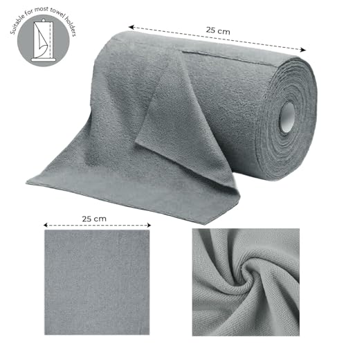 Image of Microfiber Cleaning Cloth Roll, 25Pcs, 4000 Times Washable - 10X Cheaper Than Paper Kitchen Towel Roll - Ultra Absorbent Lint Free Microfiber Cleaning Cloth for Kitchen - Tearable, Reusable