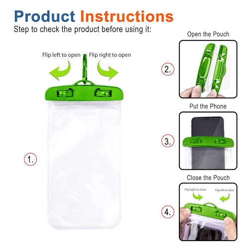 Image of CEDO Waterproof Mobile Pouch Universal Cover Case for All Mobiles, Cellphone Dry Bag Compatible for iPhone, Samsung, OnePlus, Realme, Redmi, Oppo, VIVO, All Smartphones Up to 7.2 inches (Green)