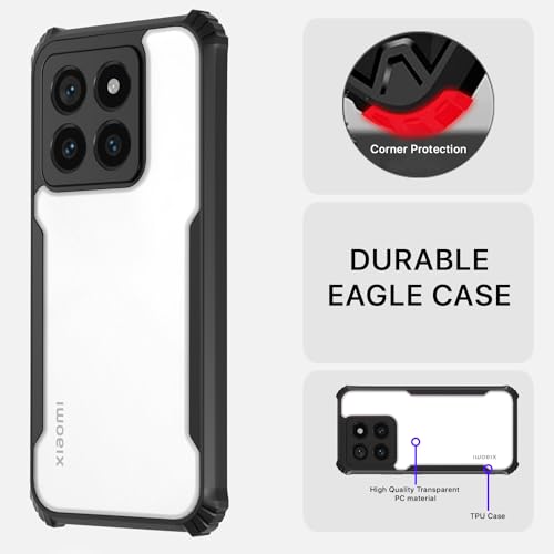 Image of Pikkme Mi 14 5G Back Cover | Crystal Clear Transparent Back | Ultra Hyrbid | Full Camera Protection | Raised Edge | Bumper Back Case (Black)