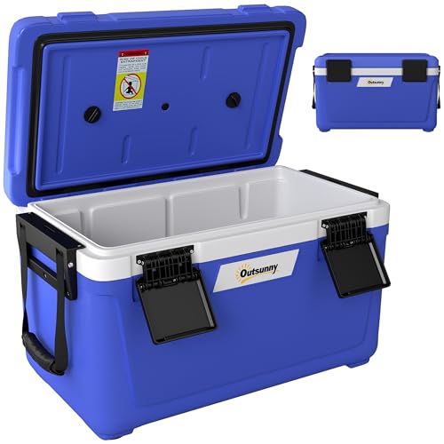 Outsunny Nevera aislada de 42.6 L, enfriador de hielo portátil ligero con asa, tapa y válvula de drenaje, mantiene la comida y las bebidas calientes o frías, enfriador de campamento para viajes al