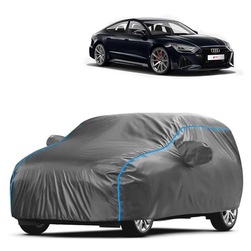 Image of Kerwa Car Body Cover Waterproof with RS5, Dust & UV Resistant All-Weather Proof Full Body Cover, Grey with Blue Lining, Triple Stitched Elastic Bottom with Mirror Pocket