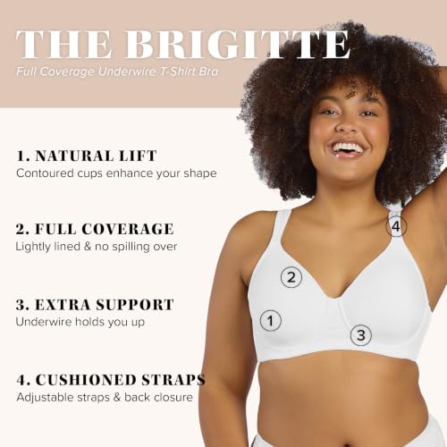 Image of Leading Lady, Brigitte Full Coverage, Underwire, Lightly Padded T-Shirt Bra, Side & Back Smoothing, Adjustable Straps,36A-54G