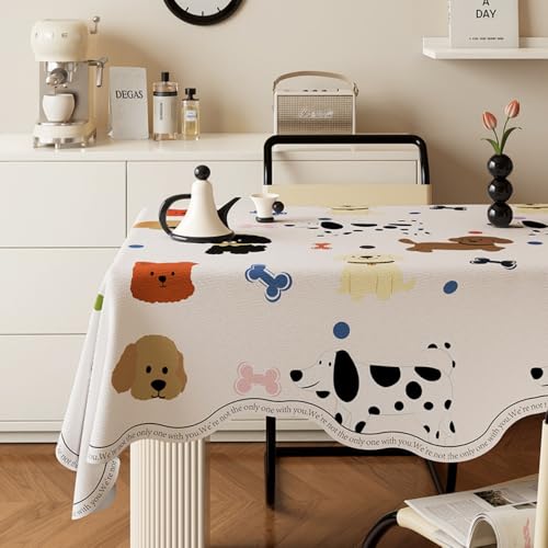 Fansu Mantel Antimanchas Mesa Rectangular, Dibujos Animados Mantel Exterior Jardin Lavable para Casa Comedor Cocina,Jardín al Aire Libre (Perro de Lunares,80 * 140cm)