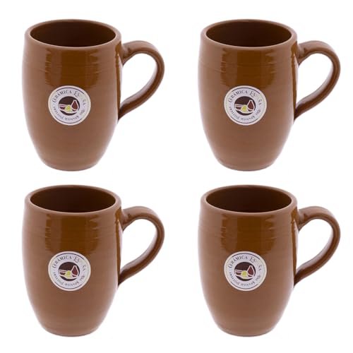 CERÁMICA ESPAÑA | Vaso de cerveza | Pack x4 Jarra barro rojo Miel - Modelo M06 | Jarras de cerveza en barro rojo | Vasos de agua | 330 ml