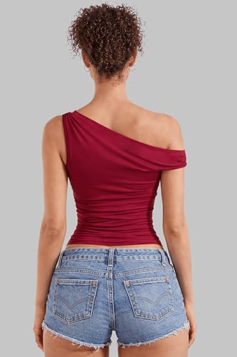 Image of London Hills Off Shoulder Tshirt for Women | Off Shoulder Top for Women Stylish | Concert Tops for Womens | Tops for Women Western | Tops for Woman | Women T-Shirts | Women's One Shoulder Top