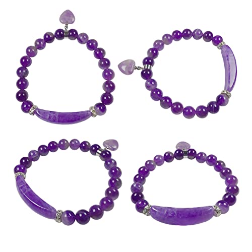 Eden's Call 8Mm Healing Crystal Beads Stretch Bracelet Handmade Heart Charm Round Energy Chakra Stone Beaded Bracelet For Women, Amethyst #TOP1