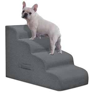 Dog Stairs for Small Dogs and Cats, 20″ H 4 Steps Dog Ramp for High Beds, Couch, Sofa, Waterproof Pet Stairs with Removable Washable Cover, Non-Slip Sturdy Pet Steps