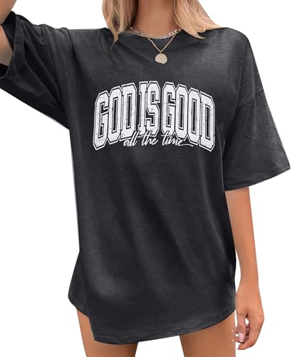 God is Good Shirt Christian Shirts for Women Oversized Jesus Religious Gift Tops Bible Verse Inspirational Tee
