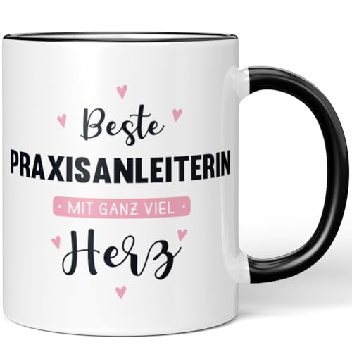 JUNIWORDS Tasse, Beste Praxisanleiterin, mit ganz viel Herz, Schwarz (6058898)