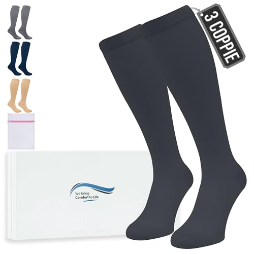 360 Relief Calze Compressione Graduata Donna E Uomo - 3 Coppie Solido Colore Gambaletti Compressione Graduata Per Sports, Running, Viaggio, Ciclismo, 