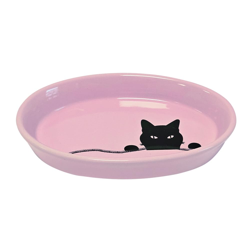 Nobby Cat Ceramic Bowl Oval Wilson Pink 17 x 11 x 2.5 cm, 120 ml