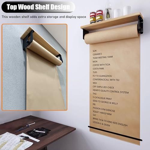 Wall Mounted Craft Paper Cutter & Dispenser, 50m Kraft Paper Roll for Gift Wrapping, Kids' Art, Kitchen Notes & Office Use - 27.5cm Wide