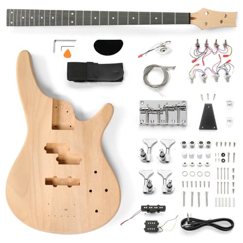 Ktaxon DIY Electric Bass Guitar with Mahogany Body, Ebony Fingerboard and Maple Neck, All Components Included Build Your Own Electric Guitar(KIB)