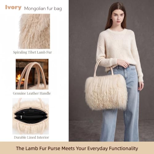 Image of Women Luxury Real Curly Mongolian Lamb Fur Purse