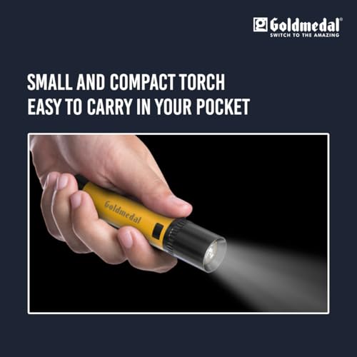 Image of Goldmedal Torcia 05 1W LED Rechargeable Torch - Cool Daylight (6500K) | 500 mAh Li-ion Battery | Battery Back-up Up to 2 Hours | Deep Discharge Protection | Type C Charging | Zoom for Beam Selection