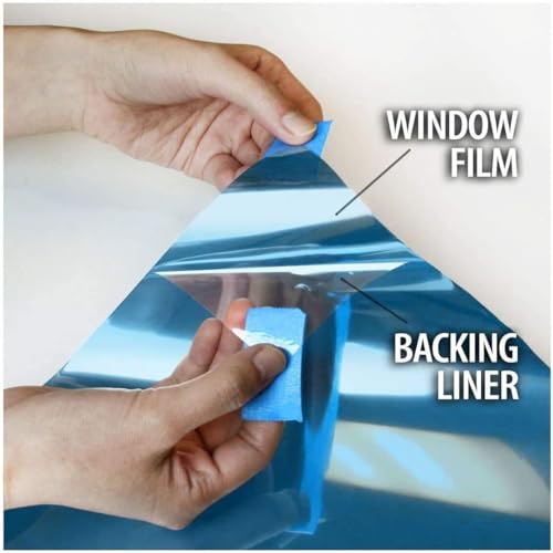 Image of CREON One Way Window Film, Privacy Window, UV Blocking, Non-Adhesive Static Cling Heat Control Reflective Glass Film for Home and Office 20x75 (Inch), Metal-Blu