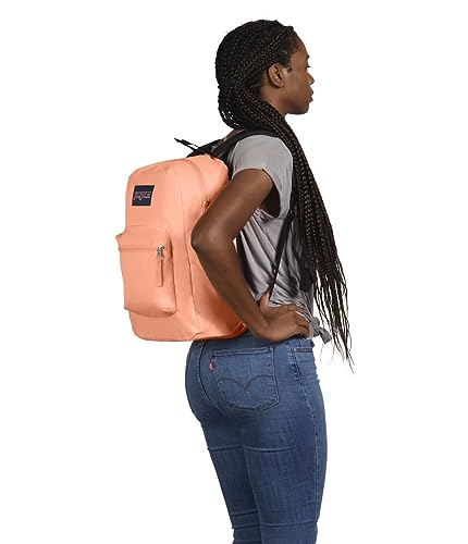 Image of JanSport Cross Town Backpack 17 inch x 12.5 inch x 6 inch - Simple Bag for Everyone with 1 Main Compartment, Front Utility Pocket - Premium Class Accessories - Peach Neon
