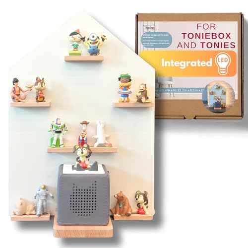 Image of BigStep Large LED Magnetic Shelf for Tonies - Compatible with Toniebox and Tonies Characters - Metal Strips on Top and Bottom - Hang on Wall or Use Free Standing - Comparable to Tonies Shelf