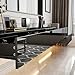 MOUMON Floating TV Console Media Console with High Gloss Drawers & Lights, Modern Wall Mounted TV Stand for Living Room Black (63”+31.5”W x 11.2”D x 5.9”H)