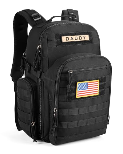 Image of SHARKMOUTH Dad Diaper Bag Backpack - Military Baby Gear Backpacks with Daddy Patches Black