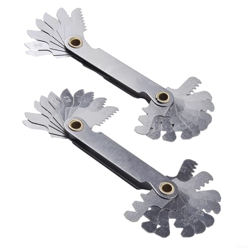 Set di 2 misuratori per filettatura, metriche da 60° e pollici, con 20 denti, in acciaio inox, per ispezione filettatura esterna, antiruggine