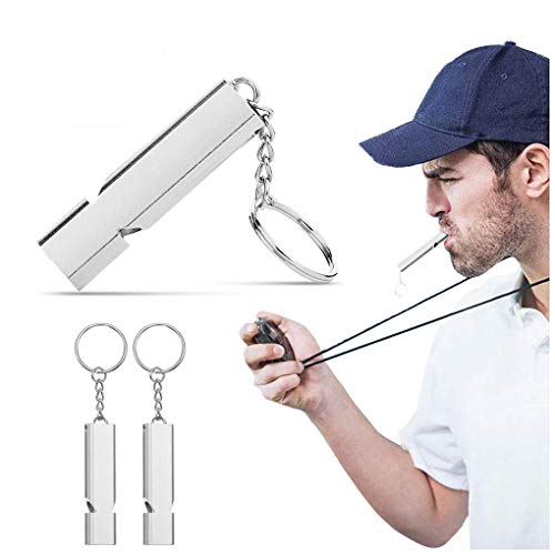 Wrzbest Aluminum Alloy Emergency Survival Whistles Referee Coach Whistle, Double Chamber High Decibel Outdoor Survival Signal For Camping, Hiking,Sports,Dog Training - Pack Of 2(Silver) #TOP17