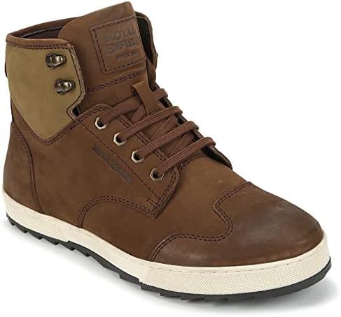 Royal Enfield Maverick Brown Shoes Ridding Boots - Premium Nubuck Leather Shoes with Velvet Finish, Casual & On-Road Wear