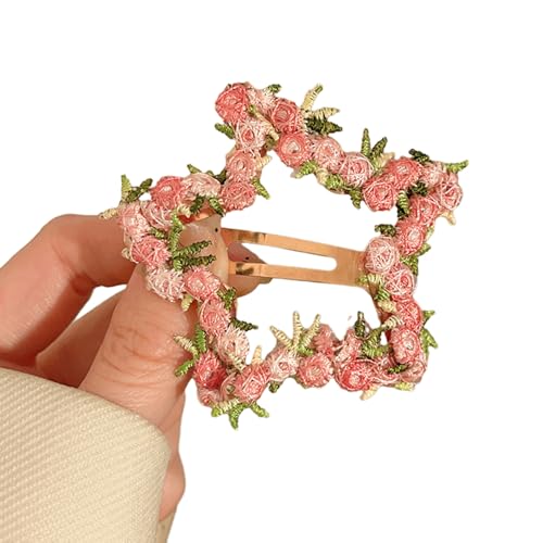 Horquilla de ganchillo con diseño de flores rosas con diseño de corazón de estrella, pinza lateral firme antideslizante para el pelo para accesorios de fiesta