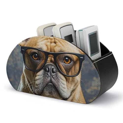 Boîte de rangement télécommande TV bouledogue français en cuir à 5 compartiments - 2