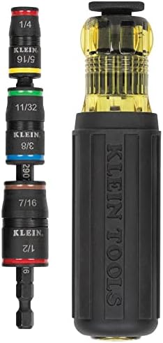 Klein Tools 32900 Impact Driver, 7-in-1 Impact Flip Socket Set with Handle, 6 Hex Driver Sizes plus a 1/4-Inch Bit Holder