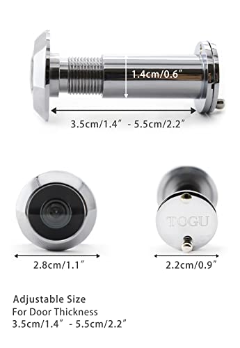 Image of TOGU TG2814YG-PH Solid Brass UL Listed HD Glass Lens 220-degree Door Viewer Peephole with Heavy Duty Privacy Cover for 1-3 /8 inch to 2-1 /6 inch Doors, Polished Chrome Finish,2 Sets