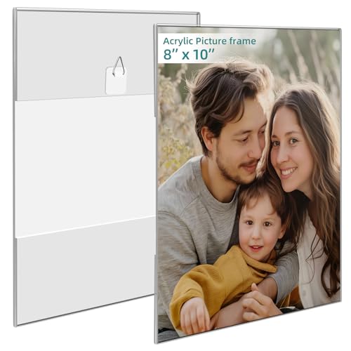 Bluesun 8x10 Picture Frame set of 2 pack Acrylic Frames - Transparent 8x10 Clear Wall Frames Hanging Vertical Frameless Clear Frame Various Decorative Style