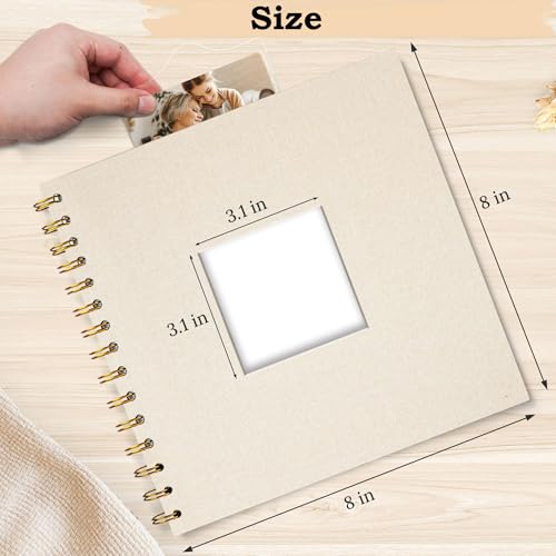 Álbum de recortes J.west de 40 páginas (8 x 8 pulgadas), cubierta de lino crema y tapa dura gruesa, papel kraft blanco, álbum de fotos y recortes, libro de recuerdos — ideal para proyectos artísticos y de manualidades miniatura 3