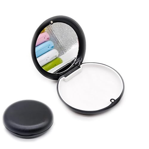 LEAUNGYOO 歯科用義歯矯正用リテーナーボックス 携帯便利リテーナーケース 小型 磁気開閉 密閉 部分入れ歯収納ボックス 鏡つき シリコンマット二つ付き 部分入歯入れ容器 かわいい 部分義歯ケース コンパクト メンテナンス簡単 家&旅行 (ブラック)