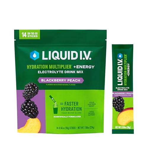 Liquid I.V.® Hydration Multiplier +Energy | Blackberry-Peach | Electrolyte Powder Drink Mix | 1...
