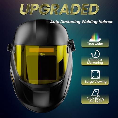 VORITO Welding Helmet Auto Darkening Welding Hood 1/1/1/1 Optical Clarity,Large Viewing Screen,True Color Solar Powered,4 Arc Sensor Wide Shade 4/5-9/9-13 Welding Mask with for TIG MIG ARC by VORITO - Image 2