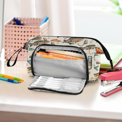 Image of Fisyme Fishing Lures Fisherman Retro Pencil Case Large Capacity Pen Bags Box Big Makeup Pouch Organizer