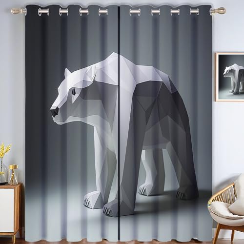 CECE&COLE Cortinas Opacas 2 Piezas 140An x 160Al cm, Cortinas Dormitorio Animales Abstractos Oso Blanco GeoméTrico, Cortinas Termica Dormitorio, Cortina Antiruido con Ojales, Gris Oscuro