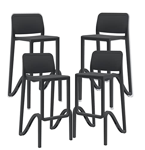 Sgabello Impilabile per Interni ed Esterni in Polipropilene Giano Made in Italy per Casa Bar Ristorante alto nero