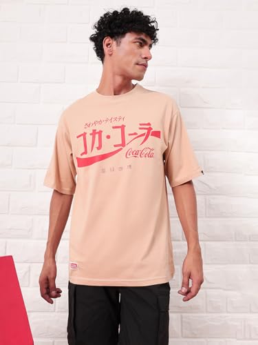 Image of Bewakoof Official Coca Cola Merchandise Men's Graphic Printed Oversized Fit Half Sleeve Round Neck Cotton Jersey T-Shirt