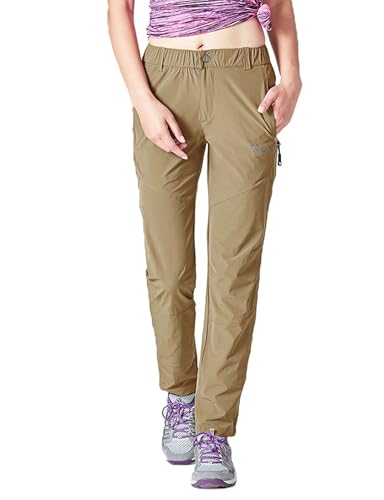 donhobo Damen Outdoorhose Winddicht Wasserabweisend Wanderhose Sommer Schnell Trockend Camping Funktionshose Trekkinghose (Khaki,L)