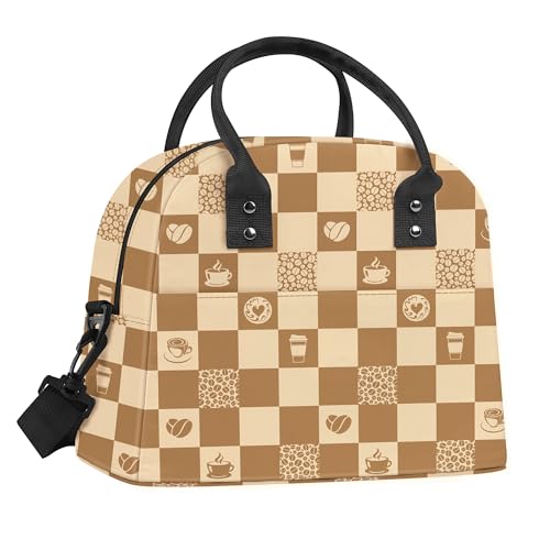 Clastyle Sac Isotherme Repas Femme Géométrique Sac Gamelle Travail pour Bureau Petit Lunch Bag Isotherme pour Pique-nique,Marron