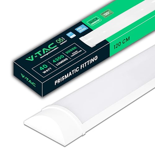 V-TAC Plafoniera LED 120 CM Lineare da Soffitto - 40W - Chip Samsung - Lampada Rettangolare 4300 Lumen IP20 per Parete, Garage, Negozio - Tubo LED - Luce 3000k Bianca Calda