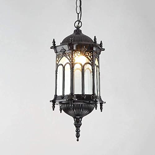 Chandelier E27 extérieur étanche noir en métal et verre pour éclairage de plafond