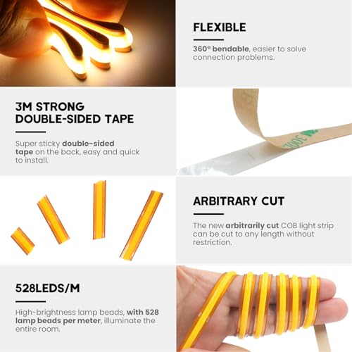 Tira LED flexible 12V COB natural blanco 29.52FT miniatura 3