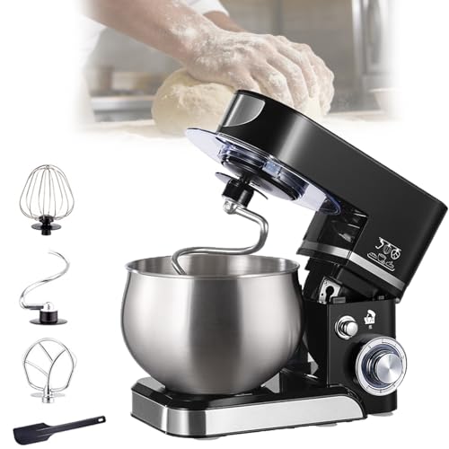 星姿 Batidora de pie comercial, máquina mezcladora de harina de 1000 W, ajuste de 6 velocidades, cubo de acero inoxidable de 5,5 L, con gancho de masa, batidor plano, raspador para hornear y mezclar