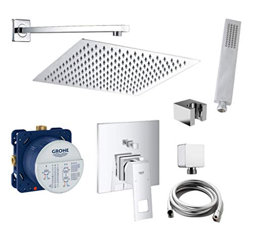 vanvilla Duschsystem mit Unterputz Duscharmatur von Grohe Eurocube Einhandmischer und vanvilla Regendusche mit Armatur, Duschkopf, Dusch-SET G15 poliert