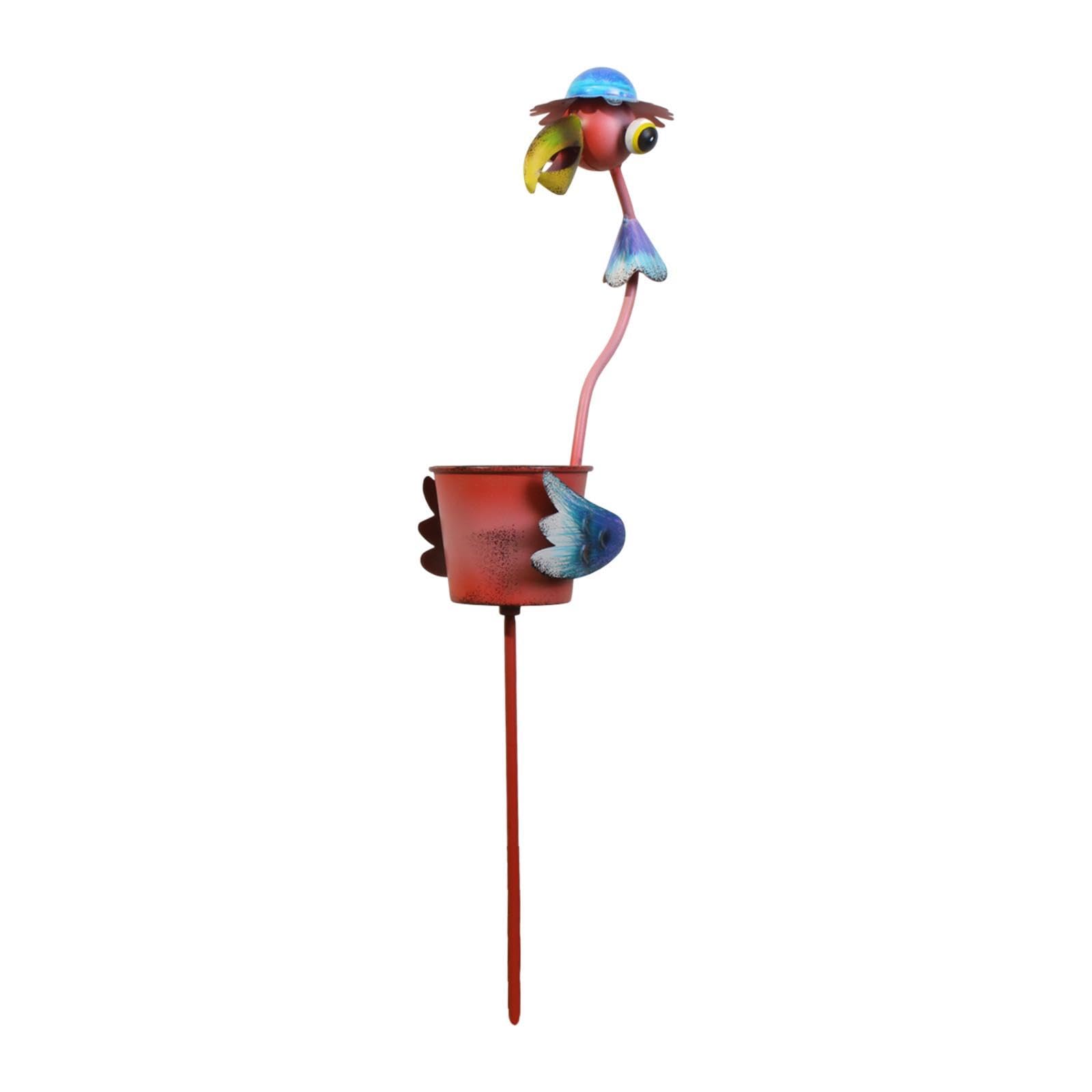 Piquet de jardin en fer rouge 77cm avec figurine ornementale pour tuteur de fleurs